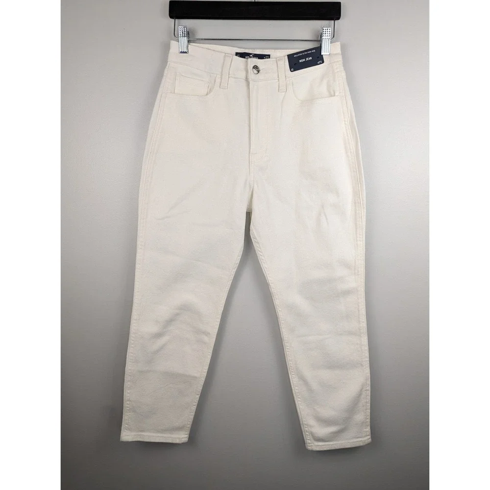 Hollister Women's Ultra High Rise Mom Jeans 4S White Vintage Stretch Denim W27S‎